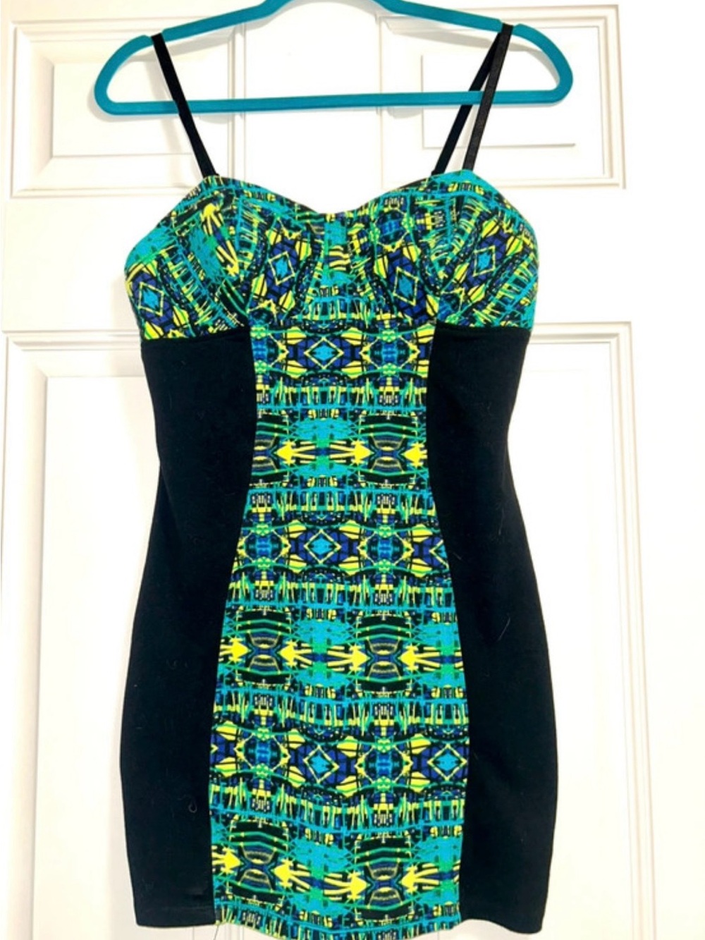 Mossimo Supply Co. Black and Teal Geometric Bodycon Mini Dress